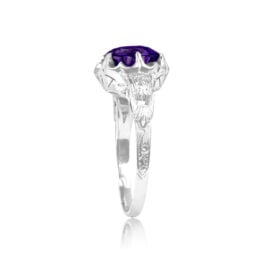 Top Side View Round-Cut Amethyst on Platinum Gemstone Ring 15658