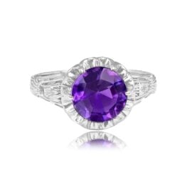 Amethyst and Diamond on Platinum Ring 15658 Top View