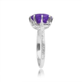 Top Side View 3.23 carat Prong-Set Round-Cut Amethyst on Platinum Ring 15659