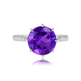 Top View 3.23ct Round Cut Amethyst Set in Prongs Platinum 15669