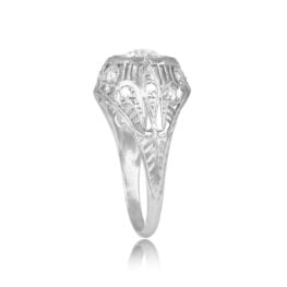 Antique Edwardian Platinum and 0.64ct Diamond ring. Top Side View 15666