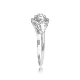 Top Side View Three Stone Diamond Set in Platinum Bezel Ring 15667