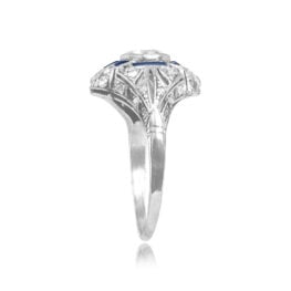 Top Side View Art Deco Old European Cut Diamond and Sapphires Ring 15674