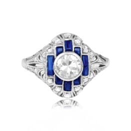 Antique Diamond and Sapphire Accent Pana Ring. Circa 1920 Top View 15674
