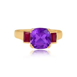 Top View 1.89ct Cushion-Cut Amethyst and Ruby Ring 15680