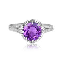 Top View 1.74ct Round-Cut Prong-Set Amethyst Gemstone Ring 15682