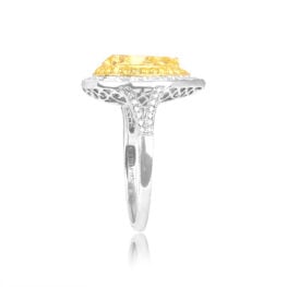 Top Side View Fancy Yellow Diamond on Platinum Ring 15705