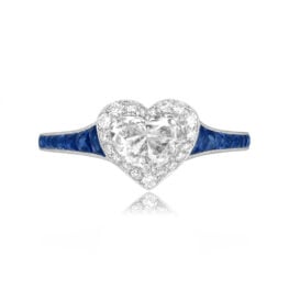 0.91 carat heart-shaped diamond and sapphire engagement ring