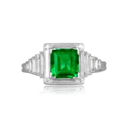 square emerald center with baguette diamond halo and accents Alkali ring
