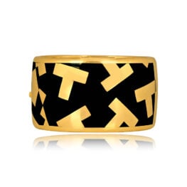 18 karat yellow gold black jade inlay design Tiffany Bangle 15806