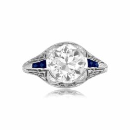 2.16ct GIA-Certified old european cut diamond with sapphire details Chrysler Ring 15836