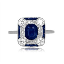 approximately 1 carat center sapphire with diamond and sapphire double halo Bosler Ring 15868
