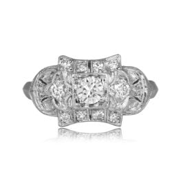 0.18 carat center diamond with geometric design ring art deco era Kenesaw Ring 15887