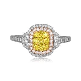 center yellow cluster diamond with double halo ring Aquasco Ring 15896