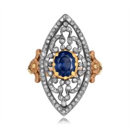 Georgian Era GIA certified Sapphire Navette design Merritt Ring 15937