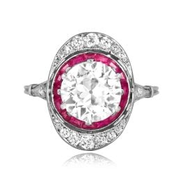 2.19 carat center old European cut with ruby and diamond double halo Dunbar Ring 15940