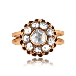 georgian era ring with a rose cut diamond cluster and detailed floral design Allsbrook Ring 15944