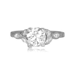 1.01 carat center diamond in box prongs and leaf motif on shoulders Currie Ring 15945