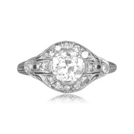 center old European cut diamond with geometric halo art deco ring Hensley Ring 15962