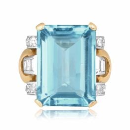 19 carat emerald cut aquamarine stone with diamond accents Gould Ring 16035