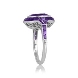 Amethyst Halo Platinum ring Valsain Ring 16090 top side view photo