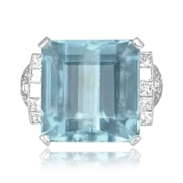 vintage estate 18.00ct square emerald cut aquamarine platinum on gold Ariza Ring 16141 TV