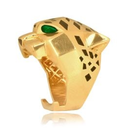 Italian black enamel and garnet yellow gold panther Atienza Ring 16143