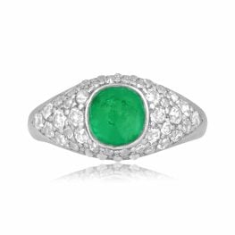 Edwardian era cabochon emerald platinum and gold Bredette Ring 16213 TV