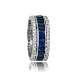 French Cut Sapphires and Diamond Lugo Band Top Side View