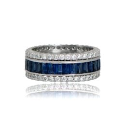 Channel Set Sapphires and Diamond Lugo Band Top View