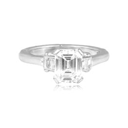 Top View Emerald-Cut Diamond Flanked by Baguette-Cut Diamonds Engagement Ring AL12