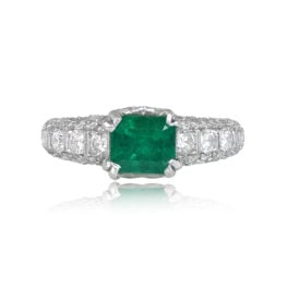 Holmes Ring Emerald Diamond Accent Ring with 18k White Gold DYL58