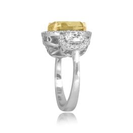 GIA certified 4.01 carat Fancy Yellow Diamond Halo Dunavant Ring EVER101