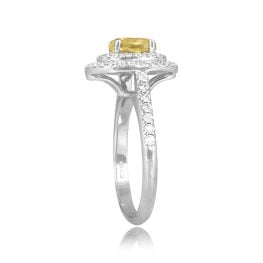 GIA 1.00 carat center Fancy Yellow Oval Cut Diamond double halo Earleville Ring EVER102