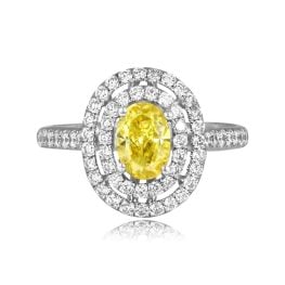 center fancy yellow diamond oval cut with double diamond halo Earleville Ring EVER102