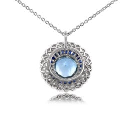 Floral Aquamarine With Sapphire and Diamond Halo Pendant - Sweden Pendant