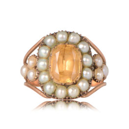 Georgian Citrine and Pearl Halo Ring Bennett Ring 13226