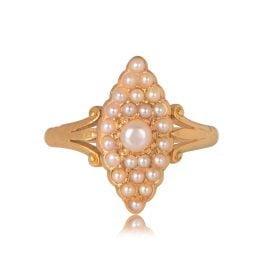 Pearl Navette Antique Georgian Ring 18k Yellow Gold Harrisburg Ring 13223