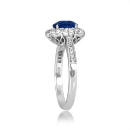 1.66 carat center cushion cut Kashmir Sapphire and Diamond Collingswood Ring HER058