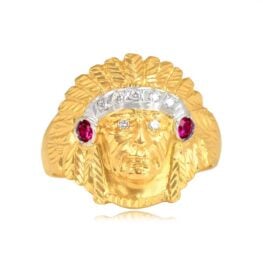 18k yellow gold diamond and ruby tribal chief ring Riverside ring LV18-31