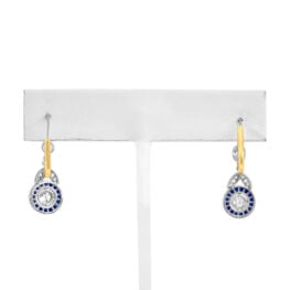 Back View Diamond With Sapphire Halo on Platinum Earrings MD222