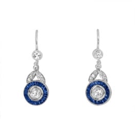 Wayne Diamond Earrings with Sapphire Halo Top View MD222