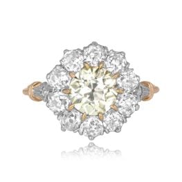 center 1.42 carat yellow diamond with white diamond cluster platinum on gold ring Tubac Ring OCT2528