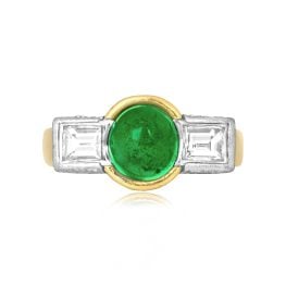 platinum on gold English Retro era ring with emerald and diamond stones Vangale Ring OCT2557