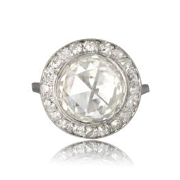 Rose-cut Diamond Platinum Halo Ring Earling Ring Top View