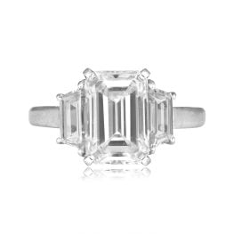 emerald cut center diamond with baguette diamond accenting stones platinum Cartier Ring HER127