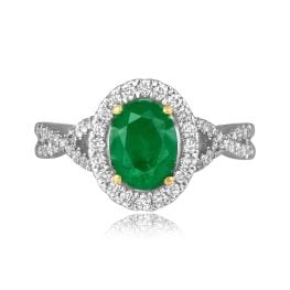 center oval cut emerald ring with diamond halo Camellino Ring RKK3511324