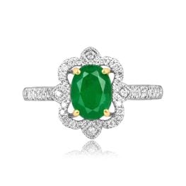 center 1.00 carat emerald stone surrounded by an open diamond design Verzino Ring RKK3511721