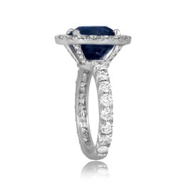 5.07ct center round Ceylon Sapphire with Diamond Halo Govan Ring ROC103