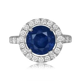 5.07 carat cyelon sapphire with diamond halo ring Govan Ring ROC103